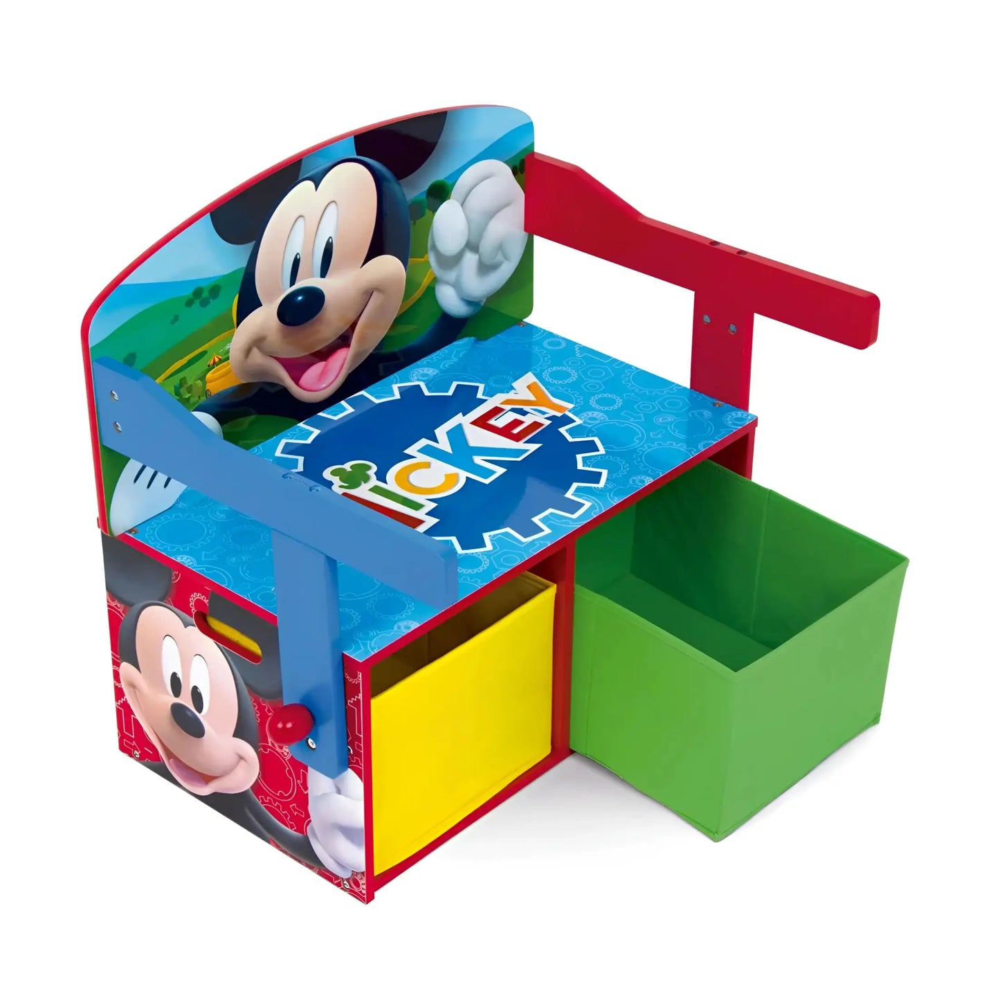 3 en 1 Banco para juguetes de madera convertible escritorio con dos cestas almacenamiento Mikcey Disney - Pupitre