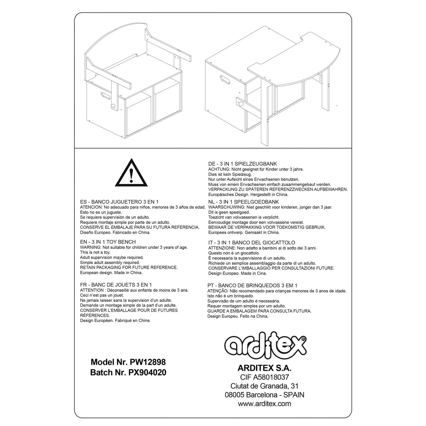 3 en 1 Banco para juguetes de madera convertible escritorio con dos cestas almacenamiento Peppa Pig - Pupitre