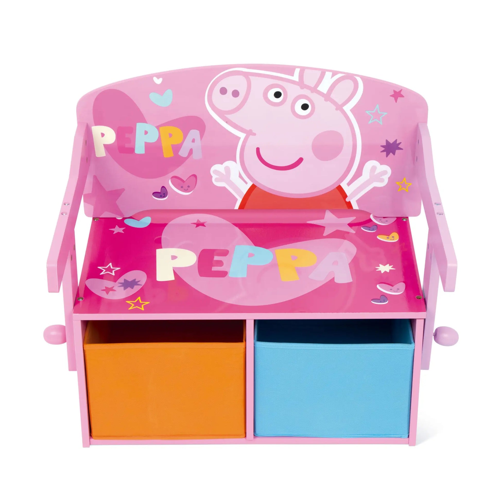 3 en 1 Banco para juguetes de madera convertible escritorio con dos cestas almacenamiento Peppa Pig - Pupitre