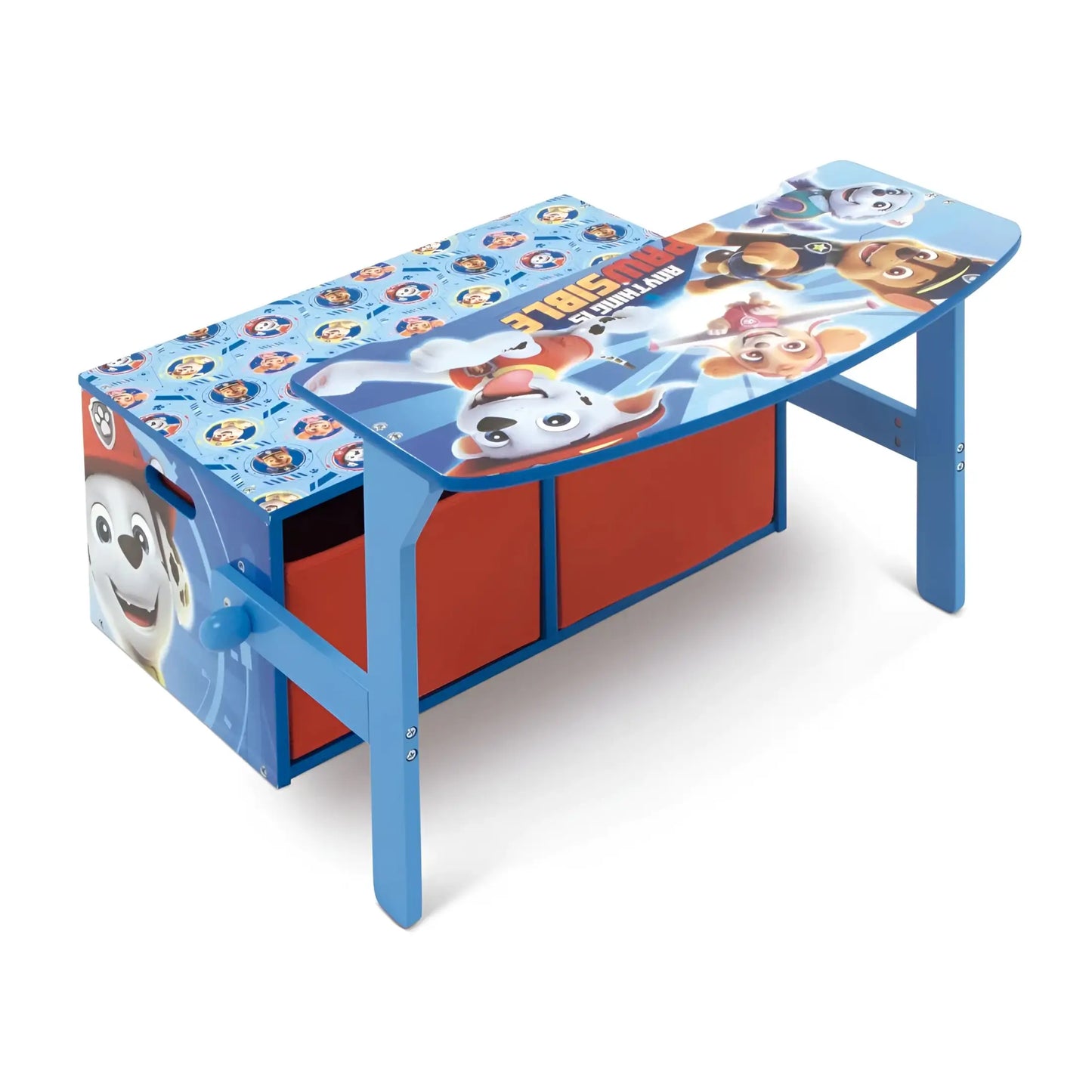 3 en 1 Banco para juguetes de madera convertible escritorio con dos cestas almacenamiento la Patrulla Canina - Pupitre
