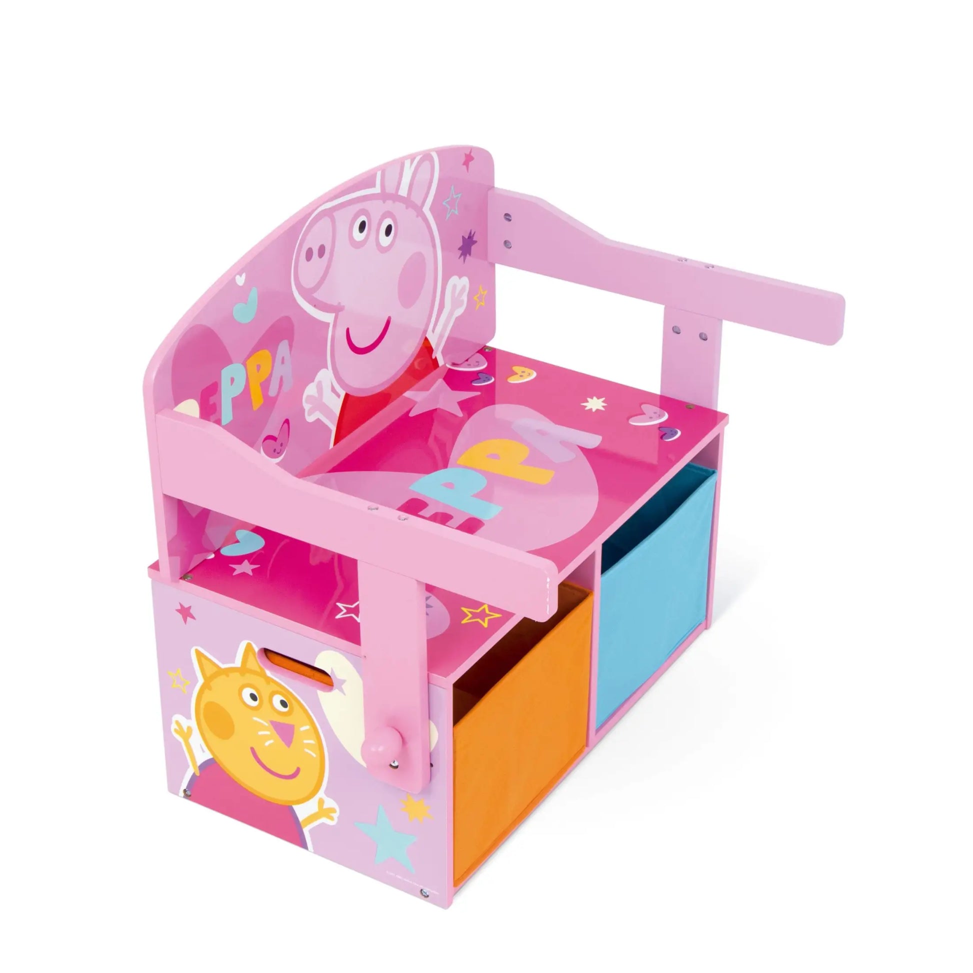 3 en 1 Banco para juguetes de madera convertible escritorio con dos cestas almacenamiento Peppa Pig - Pupitre