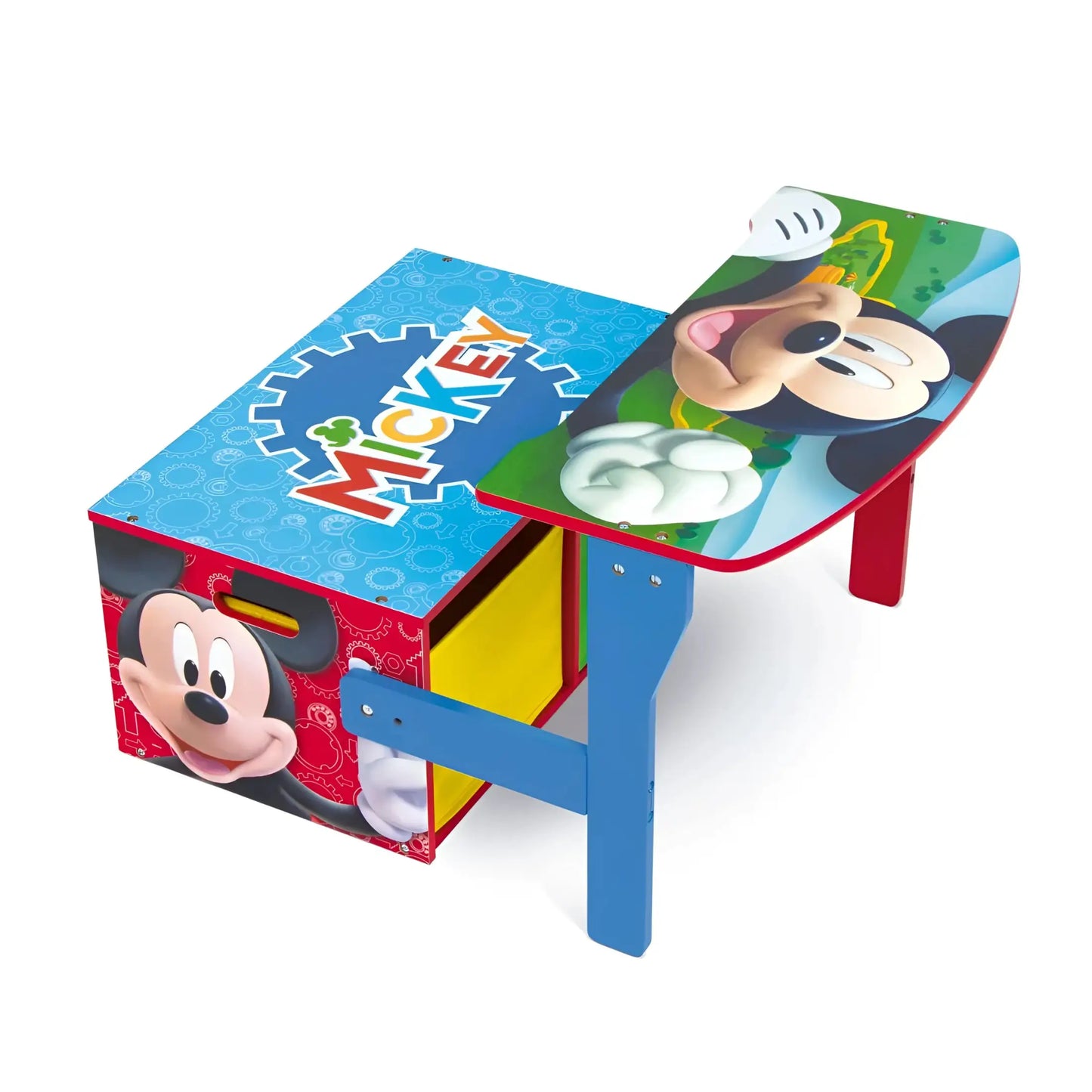 3 en 1 Banco para juguetes de madera convertible escritorio con dos cestas almacenamiento Mikcey Disney - Pupitre