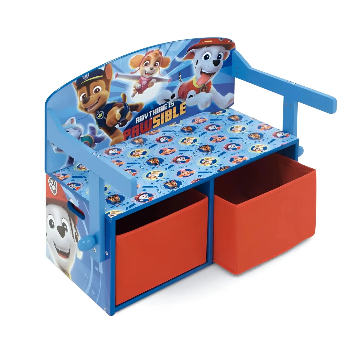 3 en 1 Banco para juguetes de madera convertible escritorio con dos cestas almacenamiento la Patrulla Canina - Pupitre