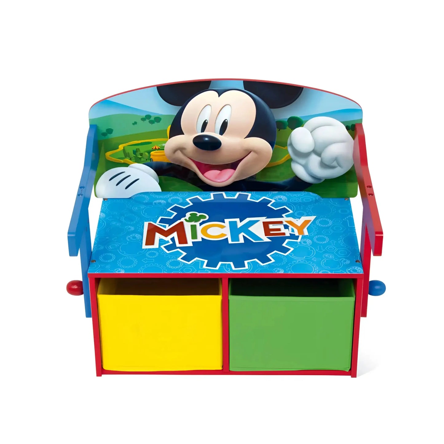 3 en 1 Banco para juguetes de madera convertible escritorio con dos cestas almacenamiento Mikcey Disney - Pupitre
