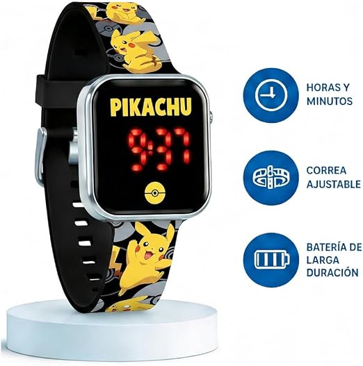 Reloj digital infantil led Pokemon negro- Ideal para Regalar