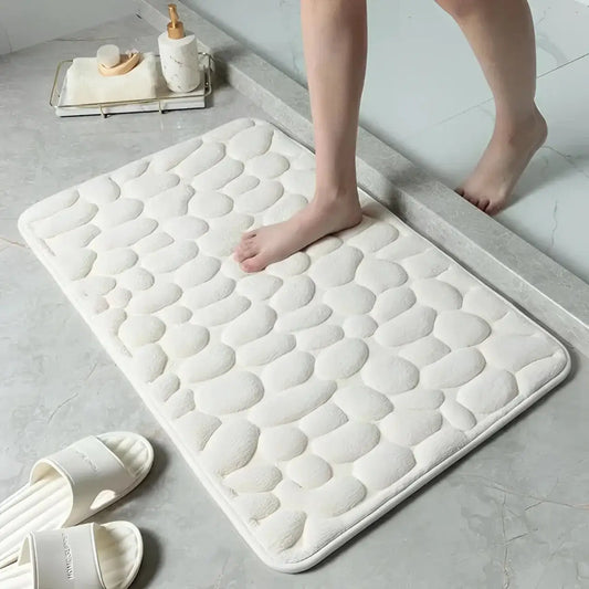 Alfombra de baño antideslizante efecto piedra crema/blanca (40x60cm)