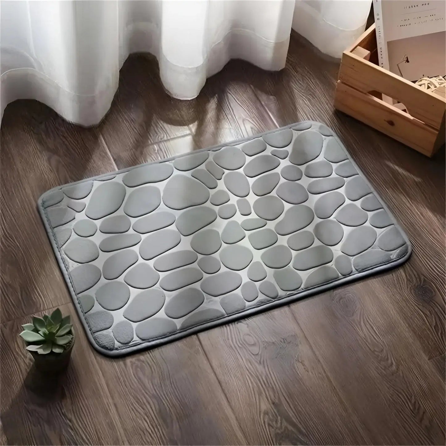 Alfombra de baño antideslizante efecto piedra gris (50x80cm)