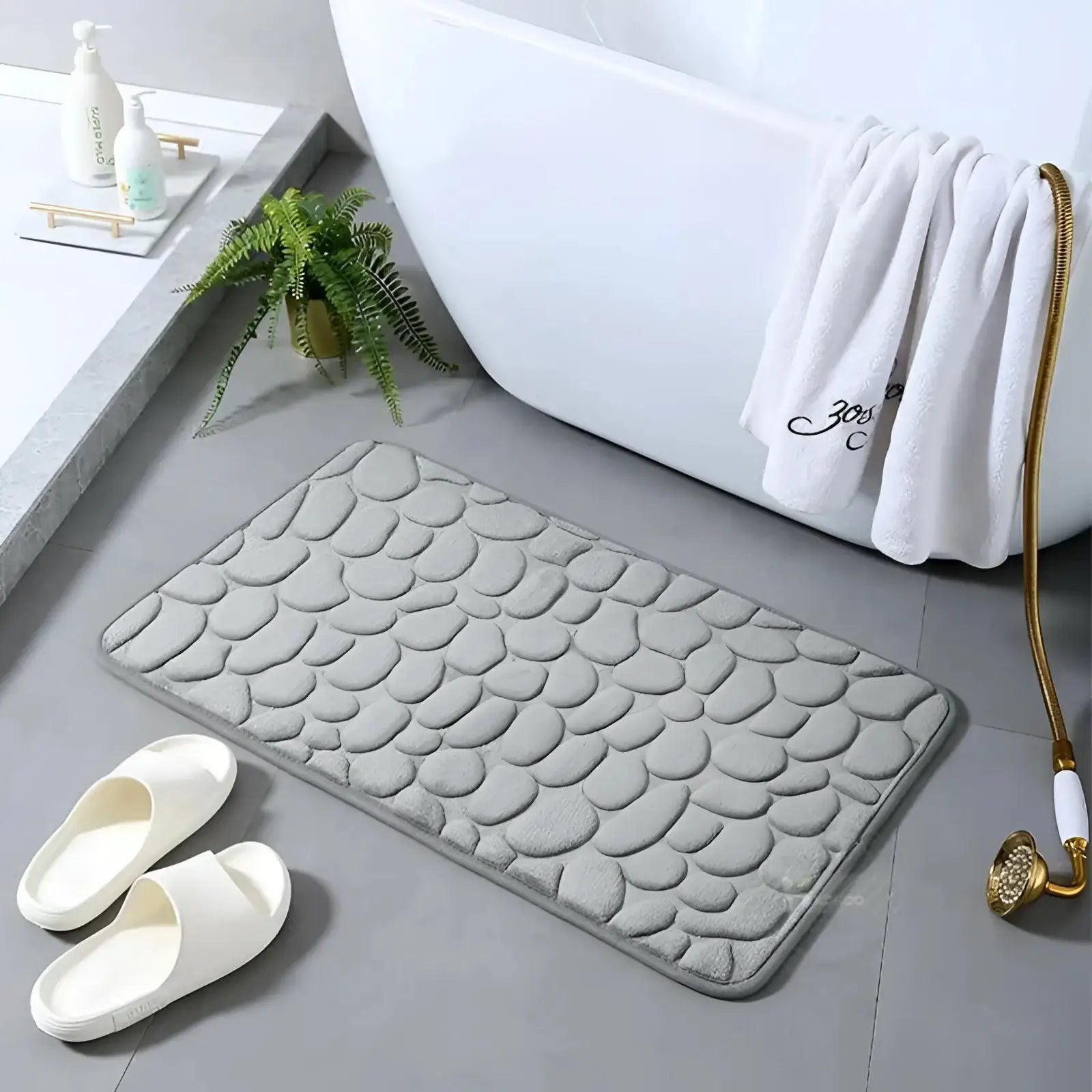 Alfombra de baño antideslizante efecto piedra gris (50x80cm)