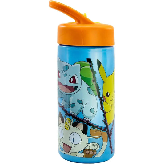 Botella de agua deportiva con pajita y asa Pokémon iniciales 410ml