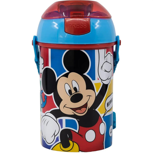 Botella Cantimplora de agua infantil Mickey 450ml| para niños con correa y pajita