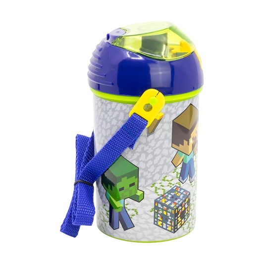 Botella Cantimplora de agua infantil Minecraft 450ml| para niños con correa
