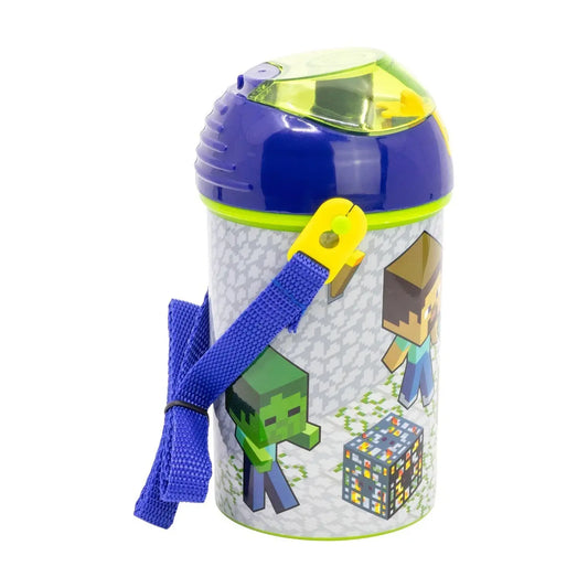 Botella Cantimplora de agua infantil Minecraft 450ml| para niños con correa