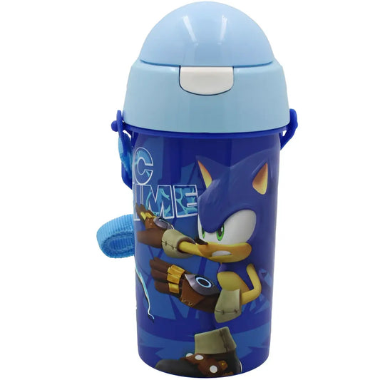 Botella Cantimplora de agua infantil Sonic Prime 500ml | para niños con correa