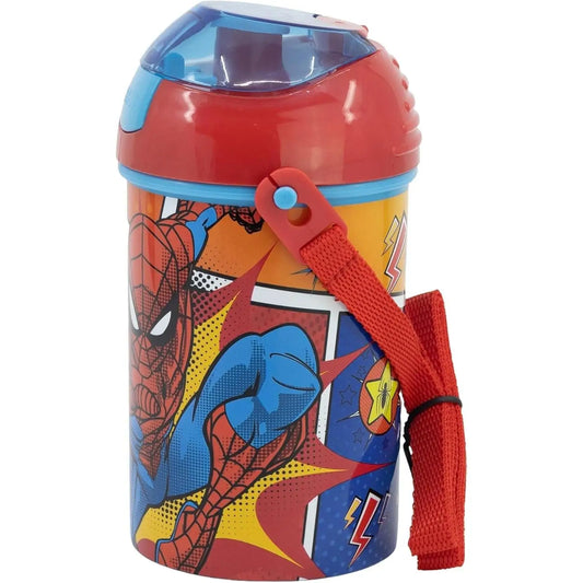 Botella Cantimplora de agua infantil Spiderman 450ml| para niños con correa