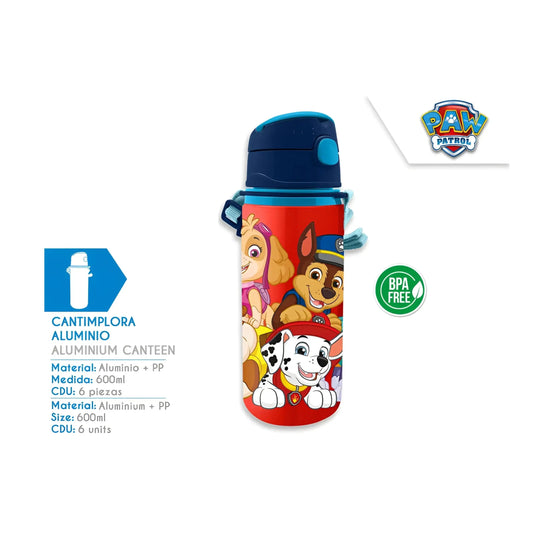 Botella Cantimplora con asa 600ml Patrulla Canina