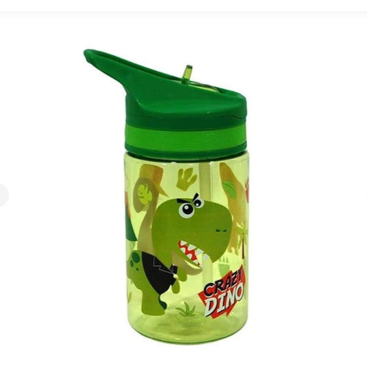 Botella cantimplora CRAZY DINO 400ml con pajita- Ideal para el Cole y Parque