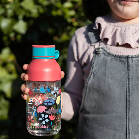 Botella plástico QUOKKA ICE KIDS FLOWERS con colgador 430ML