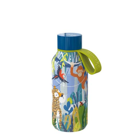 Botella térmica Quokka Kids Solid Jungle 330ml mantiene frío y calor para todo tipo de bebidas niños infantil acero