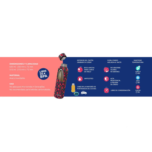 Botella térmica Quokka Solid Orchid 510ml mantiene frío y calor para todo tipo de bebidas niños adultos acero inoxidable