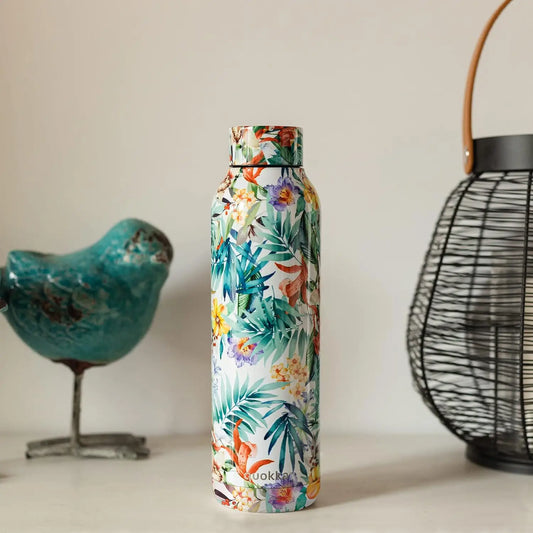 Botella térmica Quokka Solid Orchid garden 510ml mantiene frío y calor para todo tipo de bebidas niños adultos acero