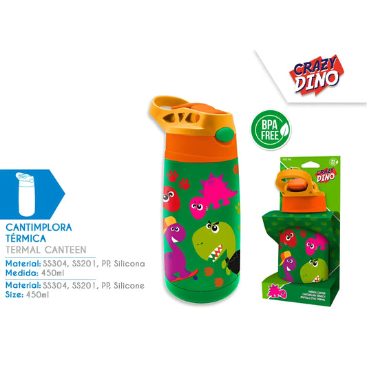 Cantimplora acero inoxidable Crazy Dino 450ml - Botella agua