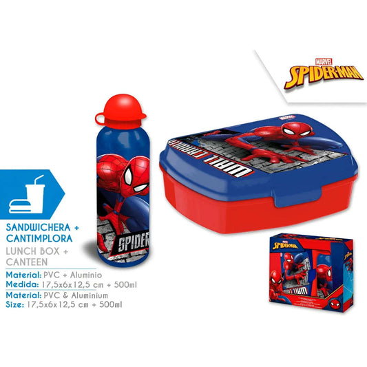 Set de cantimplora aluminio 500ml + Sandwichera Spiderman