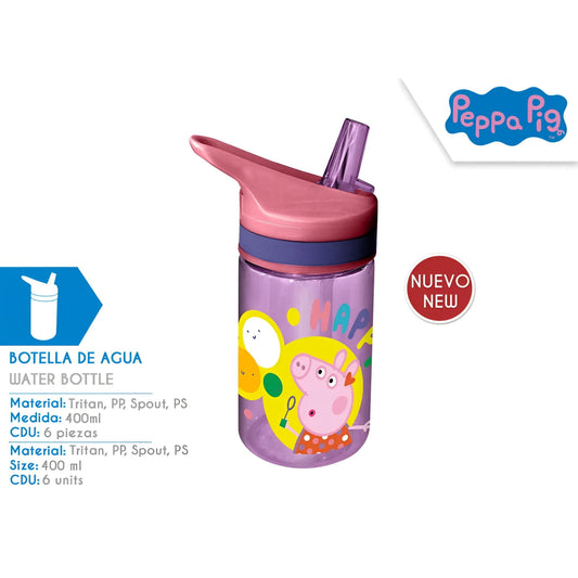 Botella cantimplora Peppa Pig 400ml con pajita- Ideal para el Cole y e