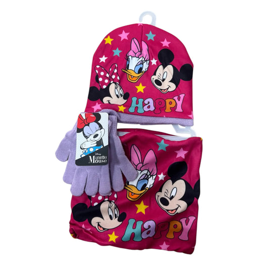 Conjunto gorro guantes y braga infantil MINNIE MOUSE DISNEY - Rosa