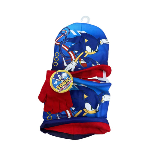 Conjunto gorro guantes y braga infantil SONIC