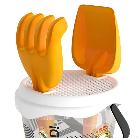 Cubo de playa Real Madrid 18cm con pala rastrillo y cedazo