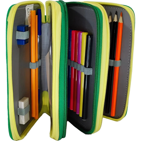 Estuche completo 3 cremalleras CRAZY DINO - Perfecta para el Cole