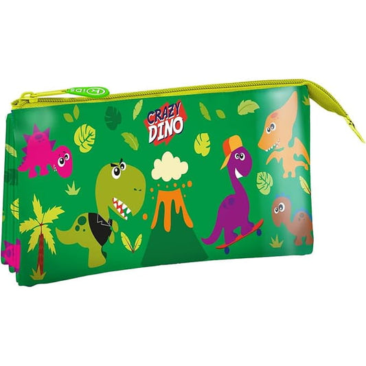 Estuche portatodo triple CRAZY DINO 22x13cm dinosaurios