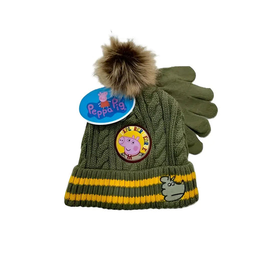 Gorro mas guantes Peppa Pig 54 y 52 cm en verde naranja