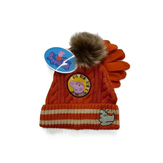 Gorro mas guantes Peppa Pig 54 y 52 cm en verde y naranja