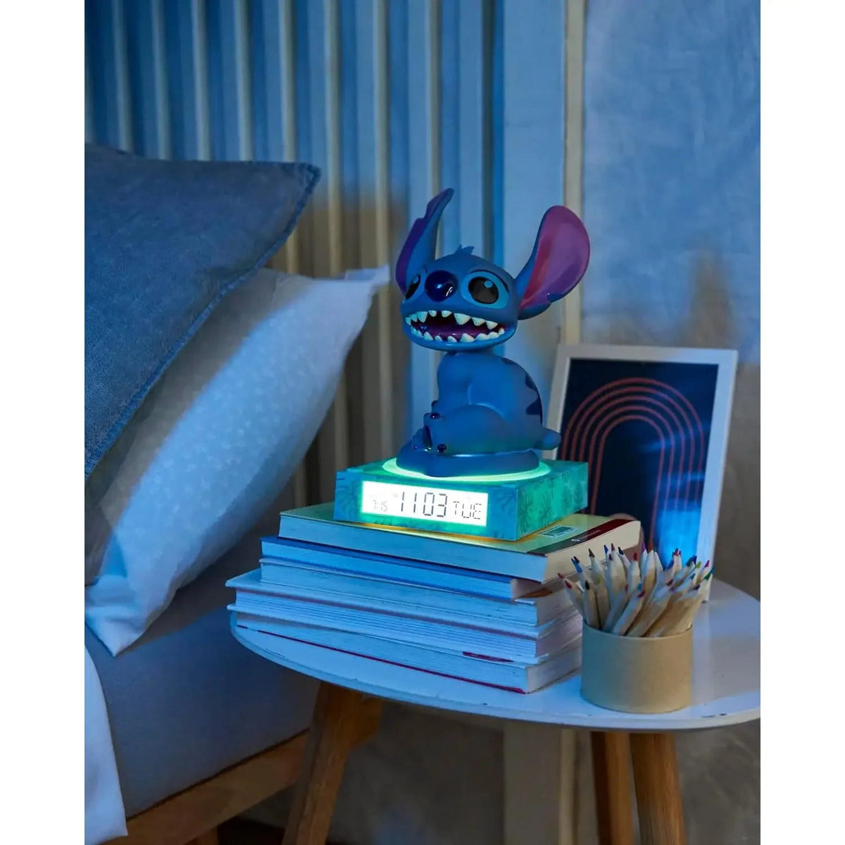 Lámpara infantil 3D con despertador STITCH 25cm