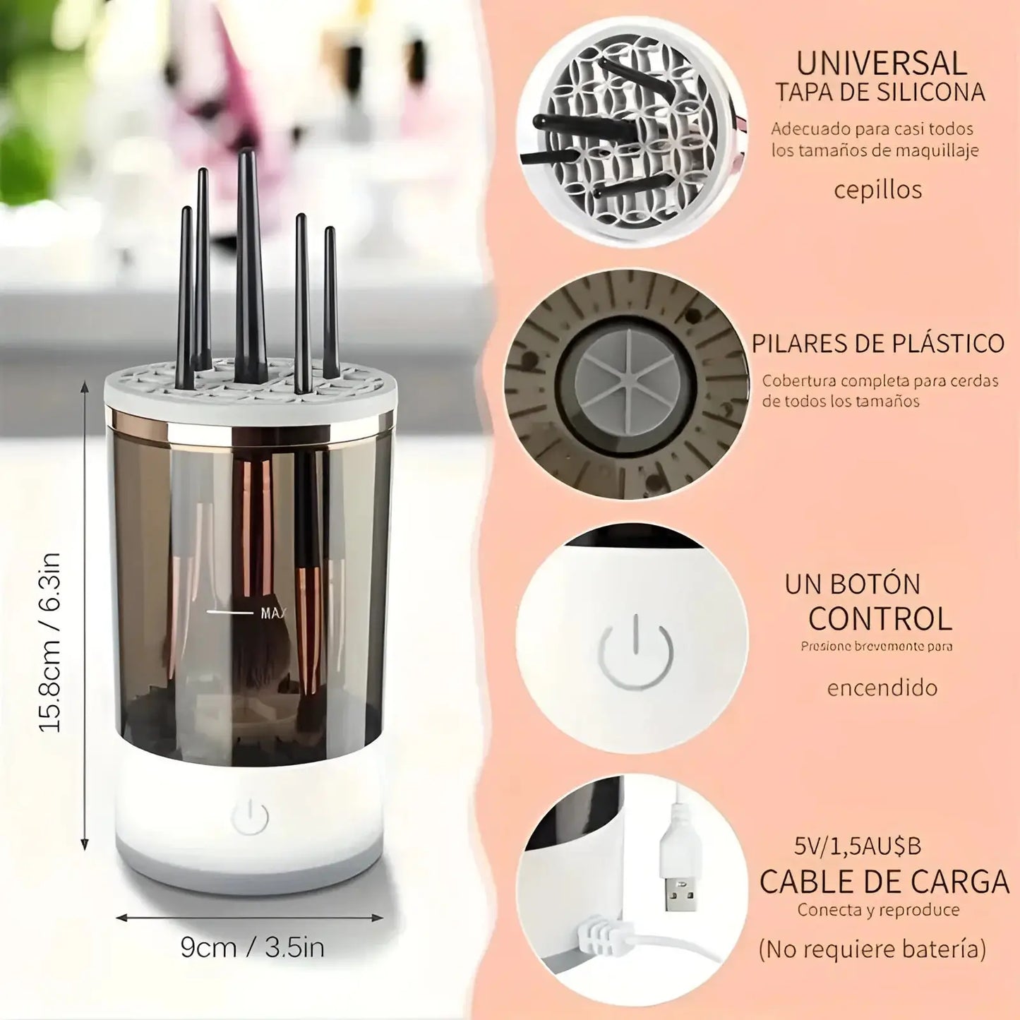 Limpiador de brochas maquillaje eléctrico con USB