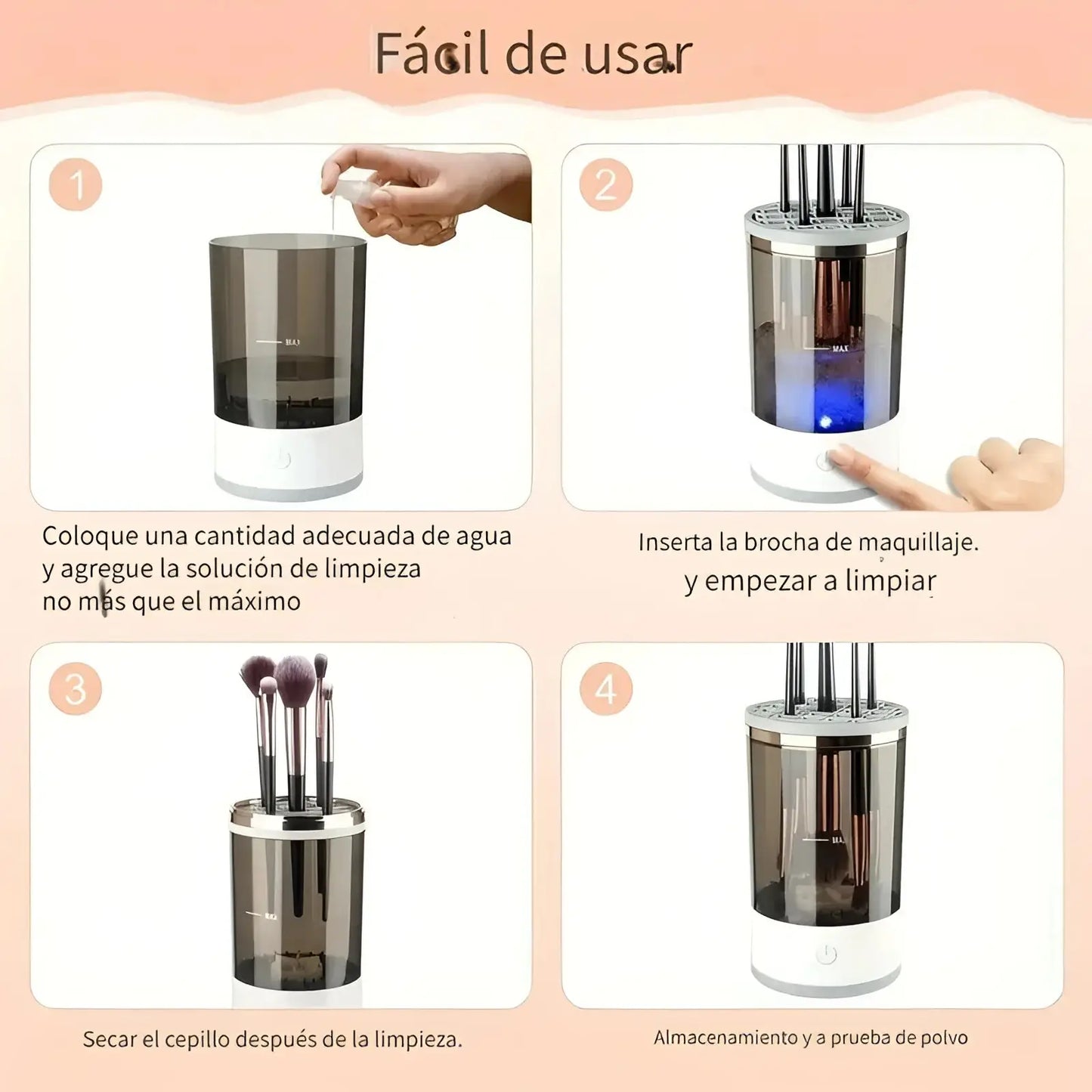 Limpiador de brochas maquillaje eléctrico con USB