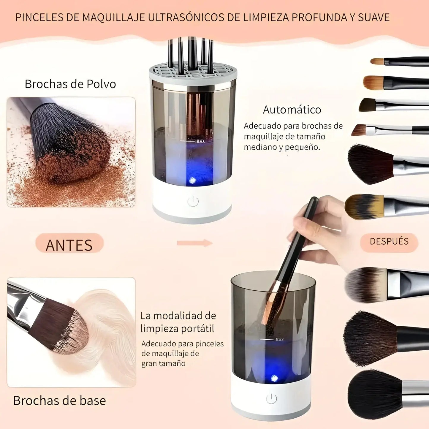 Limpiador de brochas maquillaje eléctrico con USB