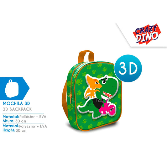 Mochila 3D 24cm Crazy Dino - infantil