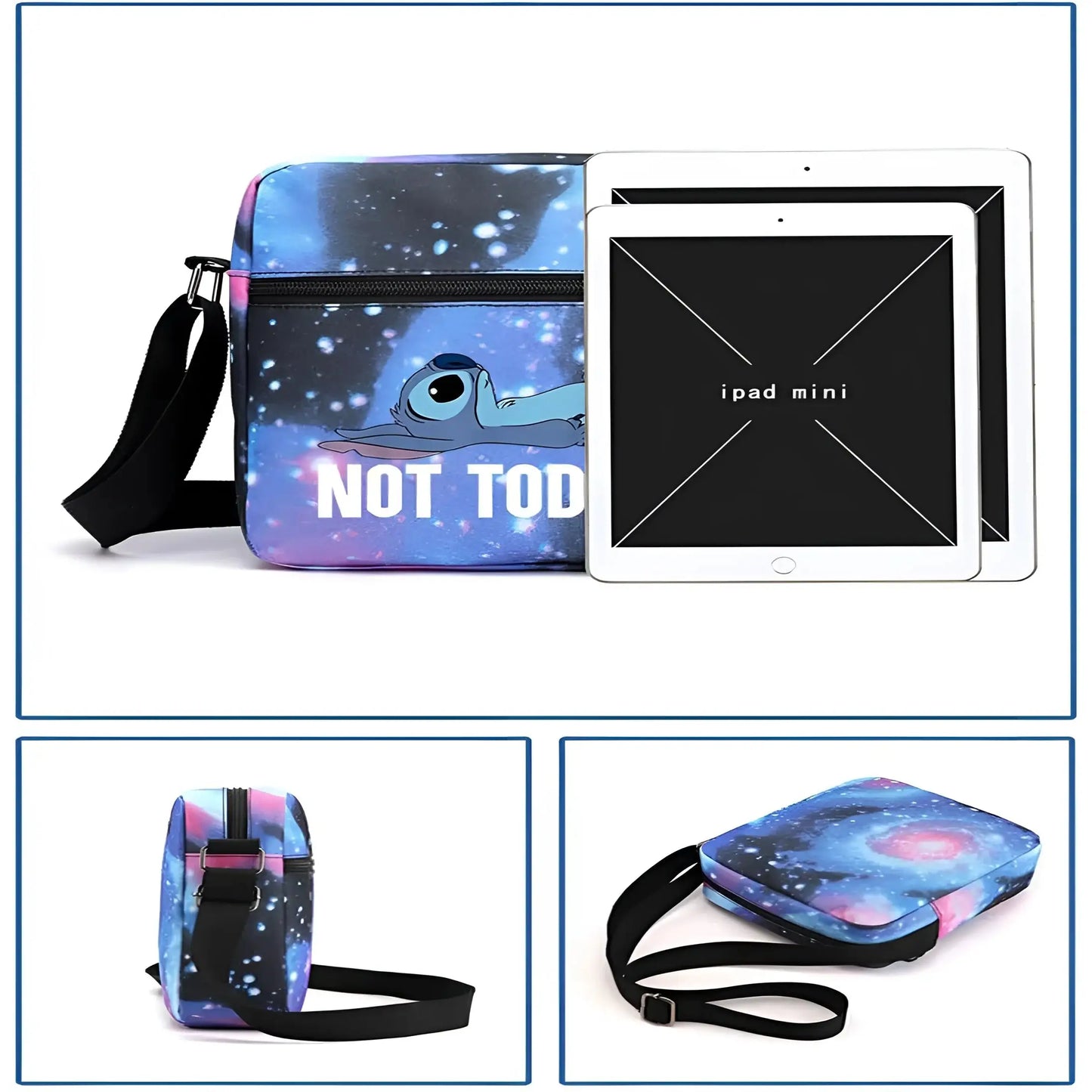 Mochila Escolar Stitch Set 3 Piezas para Niños y Adolescentes—Set de Estuche Bandolera Diseño Dibujos Animados Moda