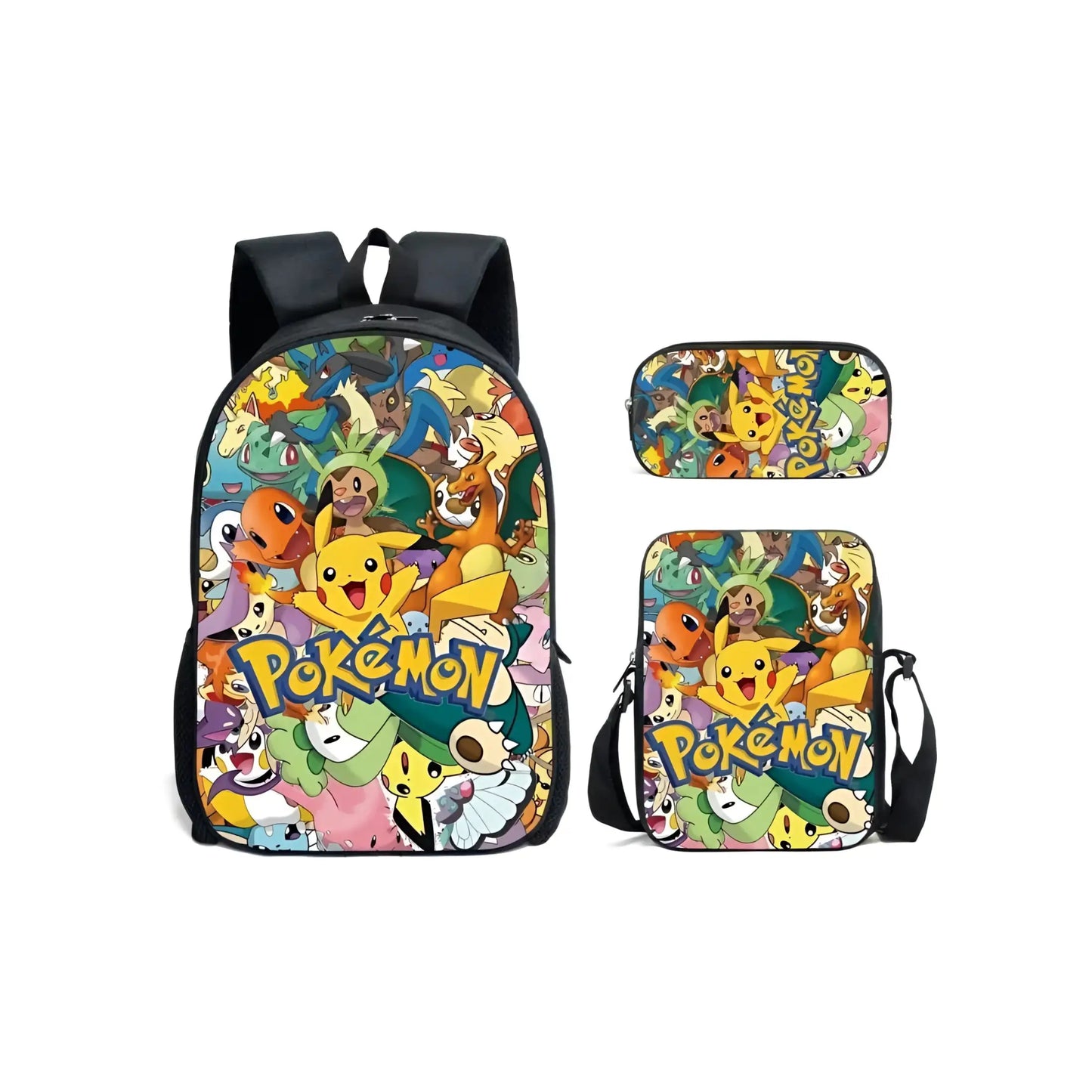 Mochila Escolar Stitch Set 3 Piezas para Niños y Adolescentes—Set de Estuche Bandolera Diseño Dibujos Animados Moda