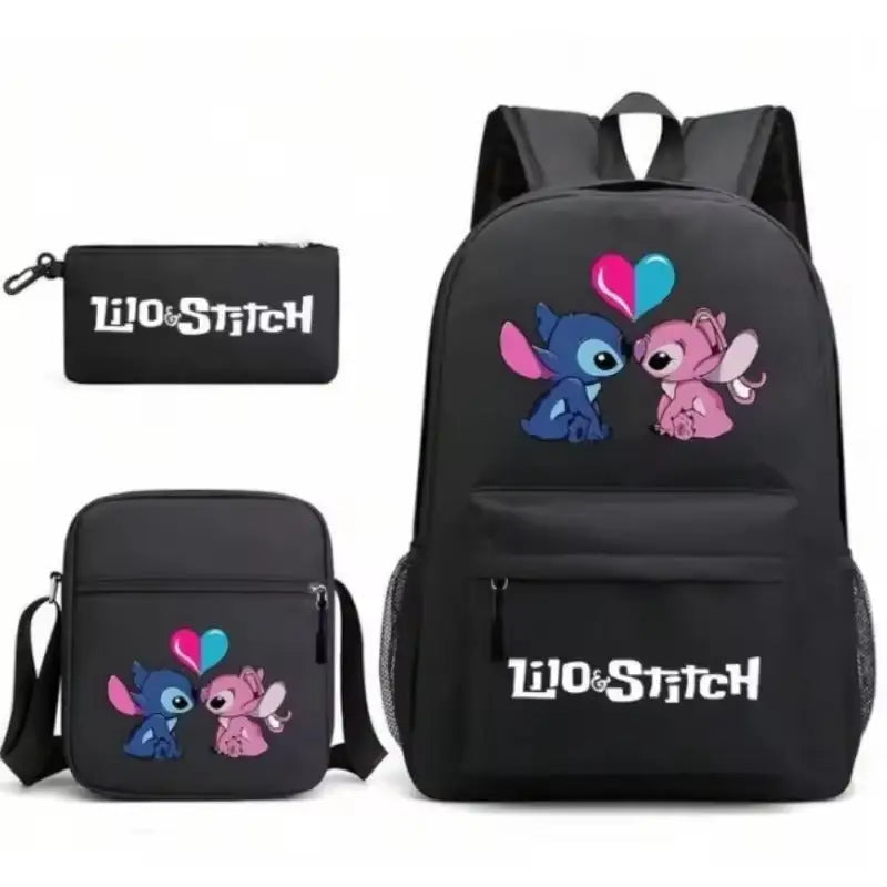 Mochila Escolar Stitch Set 3 Piezas para Niños y Adolescentes—Set de Estuche Bandolera Diseño Dibujos Animados Moda