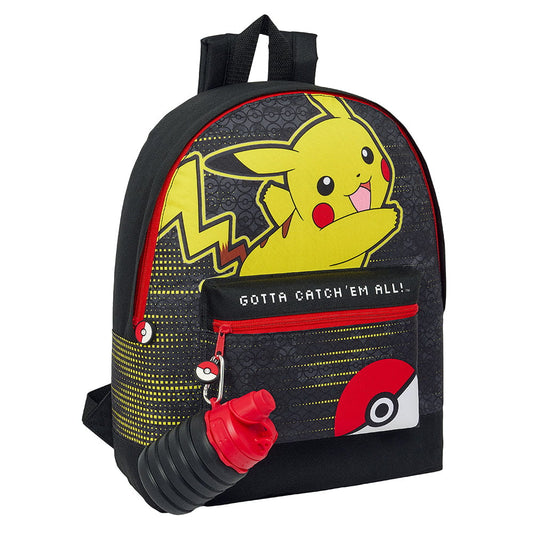 Mochila infantil escolar POKÉMON PIKACHU 39X31X12CM con botella plegable