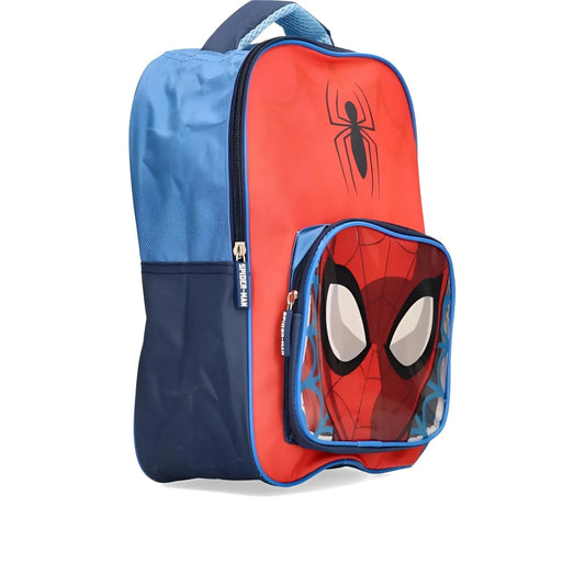 Mochila Infantil Spiderman Roja para Niños Escolar y Diario con Bolsillo Transparente Telarañas Azules Logotipo Oficial