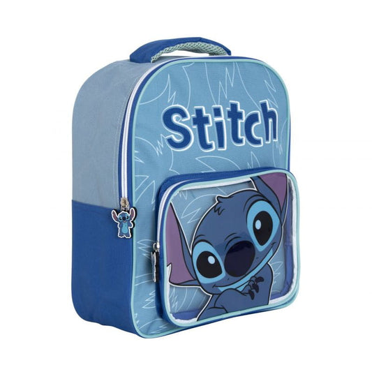 Mochila infantil Stitch Disney con bolsillo transparente 30x24,5x11cm