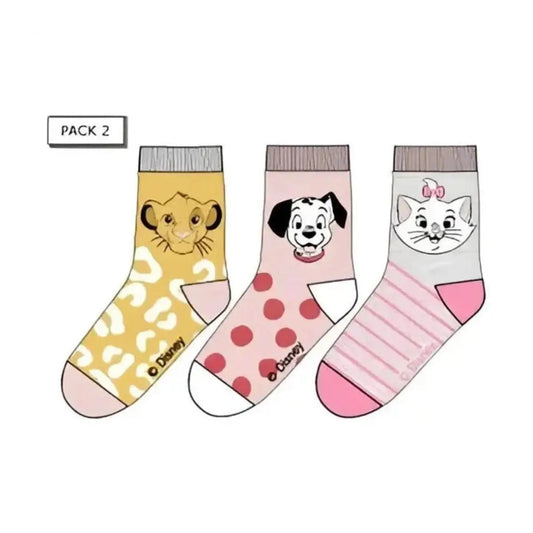 Pack 3 calcetines infantiles DISNEY con MARIE SIMBA Y 101 DÁLMATAS amarillo 27/30