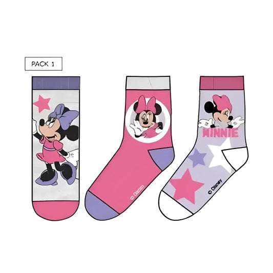 Pack 3 calcetines infantiles MINNIE MOUSE lila y rosa 31/34