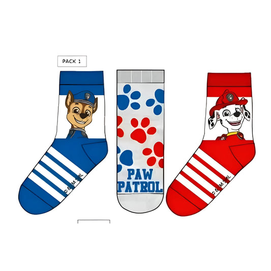 Pack 3 calcetines infantiles PAW PATROL PATRULLA CANINA Chase y Marshall 31/34