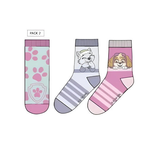 Pack 3 calcetines infantiles PAW PATROL PATRULLA CANINA Skye y Everest huella 27/30