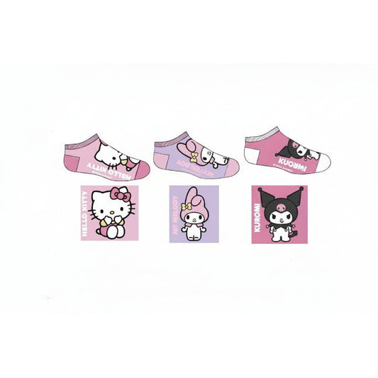 Pack 3 calcetines infantiles tobilleros Hello Kitty Kuromi Sanrio lila 23/26
